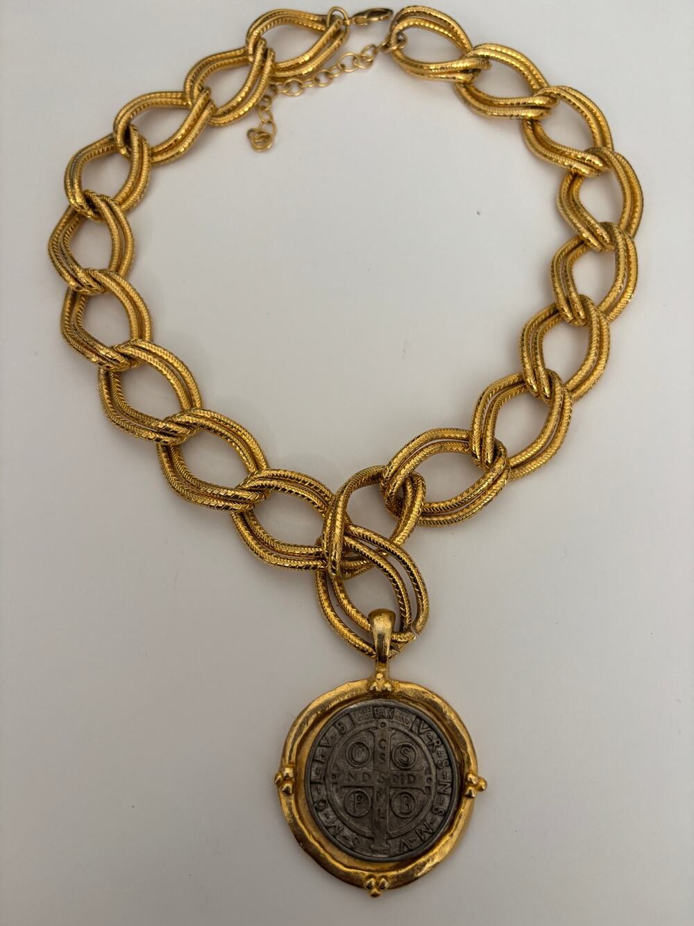 Susan Shaw Mixed Metal Franc Chain Necklace Chunky Gold Tone